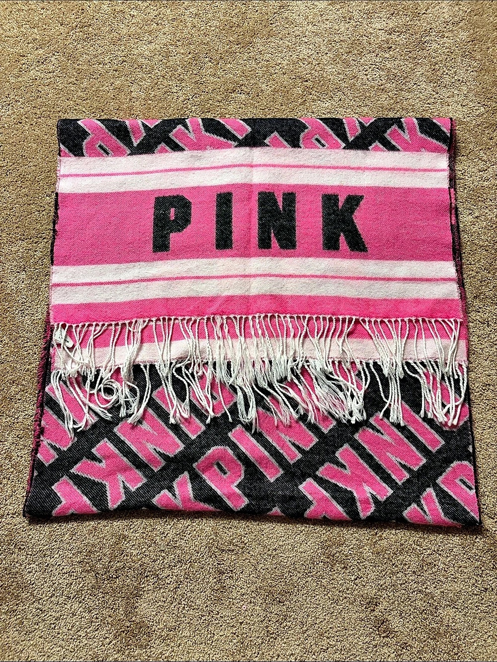 Victoria's Secret PINK Scarf Pink & Black Geometric Scarf